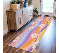 VIXENIUM Tapis Couloir Années 70 Antidérapant Long Lavable Machine, Tapis De Couloir Couleur Fleurs Retro Groovy De Cuisine Passage Entree Intérieur Descente De Lit Chambre Poil Ras 60x200 cm