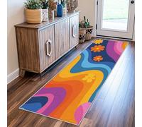 VIXENIUM Tapis Couloir Années 70 Antidérapant Long Lavable Machine, Tapis De Couloir Retro Coloré Arc-en-Ciel Fleuri De Cuisine Passage Entree Intérieur Descente De Lit Chambre Poil Ras 60x120 cm