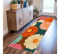 VIXENIUM Tapis Couloir Hippie Antidérapant Long Lavable Machine, Tapis De Couloir Vintage Retro Années 70 Fleurs De Cuisine Passage Entree Intérieur Descente De Lit Chambre Poil Ras 70x300 cm