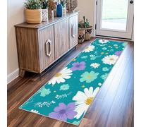 VIXENIUM Tapis Couloir Marguerite Antidérapant Long Lavable Machine, Tapis De Couloir Fleurie De Cuisine Passage Entree Intérieur Descente De Lit Chambre Poil Ras 60x180 cm