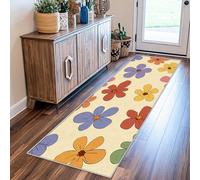 VIXENIUM Tapis Couloir Marguerite Antidérapant Long Lavable Machine, Tapis De Couloir Vintage Retro Année 70 Fleur De Cuisine Passage Entree Intérieur Descente De Lit Chambre Poil Ras 80x200 cm