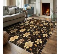 VIXENIUM Tapis Fleur Doré Chambre 160x230 cm Motif Branche Fleuri, Tapis Cuisine Lavable Antidérapant Doux Poil Ras, Deco Chambre Moquette