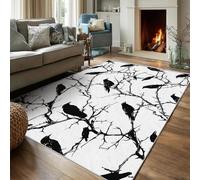 VIXENIUM Tapis Gothique Chambre 60x90 cm Motif Noir Blanc Oiseaux Branche, Tapis Cuisine Lavable Antidérapant Doux Poil Ras, Deco Chambre Moquette