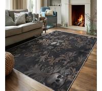 VIXENIUM Tapis Gothique Salon 240x340 cm Motif Vintage Jacquard Tête De Mort, Tapis Lavable Antidérapant Doux Poil Court, Decoration Chambre Descente De Lit Carpet