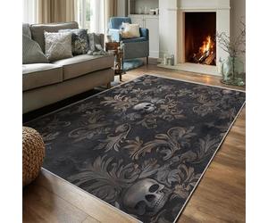 VIXENIUM Tapis Gothique Salon 240x340 cm Motif Vintage Jacquard Tête De Mort, Tapis Lavable Antidérapant Doux Poil Court, Decoration Chambre Descente De Lit Carpet