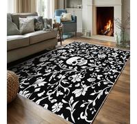 VIXENIUM Tapis Gothique Salon 60x90 cm Motif Tête De Mort Jacquard Feuille, Tapis Lavable Antidérapant Doux Poil Court, Decoration Chambre Descente De Lit Carpet