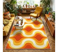 VIXENIUM Tapis Orange Jaune Salon Chambre Interieur 140x200 cm | Motif Retro Mid Century Pop Art, Pliable, Antidérapant, Lavable, Poil Ras, Carpet, Decoration, Moquette, Descente De Lit