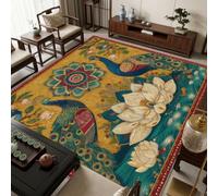 VIXENIUM Tapis Paon Salon Chambre Interieur Carré 100x100 cm