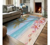 VIXENIUM Tapis Plage Chambre 240x340 cm Motif Tropical Océan Palmier Fleur, Tapis Cuisine Lavable Antidérapant Doux Poil Ras, Deco Chambre Moquette