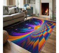 VIXENIUM Tapis Psychédélique Chambre 120x170 cm Motif Illusion D'optique 3D Neon Coloré, Tapis Cuisine Lavable Antidérapant Doux Poil Ras, Deco Chambre Moquette