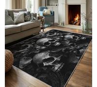 VIXENIUM Tapis Tête De Mort Salon 120x170 cm Motif 3D Gothique Jacquard, Tapis Lavable Antidérapant Doux Poil Court, Decoration Chambre Descente De Lit Carpet