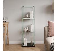 VixorLuilith Vitrine en verre à 3 couches pour collections, livres, vin, bureau, salon, cuisine, 123,5 x 39,8 x 35 cm, avec barre lumineuse (noir)