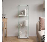 VixorLuilith Vitrine verticale en verre à 3 couches pour collections, livres, vin, bureau, salon, cuisine, 123,5 x 39,8 x 35 cm, avec barre lumineuse (blanc)