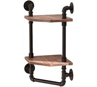 VIXPET Étagère d'angle industrielle à 2 niveaux, étagère d'angle de salle de bain avec porte-serviettes, étagère d'angle de cuisine en tuyau, étagère murale flottante avec crochets pour salle de bain