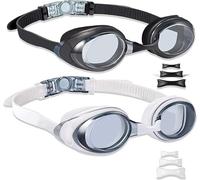Viyol Lot de 2 paires de lunettes de natation en silicone anti-buée et anti-UV pour adultes, femmes, hommes, jeunes, enfants, 3 tailles, pont de nez flexible, lentille plate, sans fuite, monture en