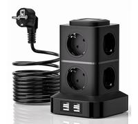 VIYSPNV Multiprise Électrique 12 en 1 Multiprise de Bureau avec 8 Prises et 4 Ports USB Max 5 V/3,4 A Multiprise avec Interrupteur et Rallonge 3 Mètres Parafoudre et Surtension pour Maison et Bureau