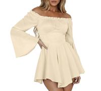 VIYUANH Chemisier Gothique de la Renaissance pour Femmes à Manches évasées avec Volants et épaules dénudées - Haut Corset médiéval Victorien pour costumade - Chemise de Pirate, Blanc Confort