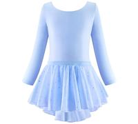 VIYUANH Robe de Ballet pour Filles Justaucorps de Ballet pour Enfants Manches Courtes/Longues Robe de Danse Corporelle en Coton avec Jupe Tutu en Mousseline De Soie 4-12 Ans 2 PC