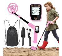 Vizbrite Détecteur de métaux rechargeable pour enfants avec écran LCD amusant, kit de détecteur de métaux réglable, bobine de recherche légère et étanche pour explorer l'extérieur (rose)