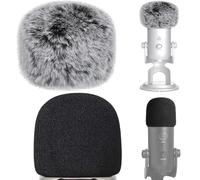 VIZEMO Lot de 2 bonnettes anti-vent en mousse pour microphone USB Blue Yeti, Blue Yeti Pro (fuzzy-noir/blanc + mousse noire)