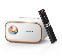 VIZONY Mini projecteur WiFi et Bluetooth bidirectionnel, Native 1080P, 4K, 50 % Zoom, 4P4D, étanchéité complète, portable 450ANSI, doré et blanc, HDMI, USB, jack 3,5 mm, mise au point automatique