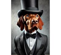 Vizsla hongrois portant un chapeau haut de forme et une queue - Chien en smoking avec nœud papillon animal en costume victorien vintage - Décoration murale humoristique pour salle de bain - Œuvre