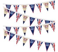 VJ Day Banderole de fanions pour décorations de 80e anniversaire de la VJ Day 2025, drapeaux de 80e anniversaire de 10 m avec 30 drapeaux souvenirs pour 80 ans de victoire en Europe 1945-2025