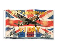 VJ Day Drapeau pour 80e anniversaire 2025, 1,5 x 0,9 m, bannière Victory in Japan WW2 avec œillets métalliques pour décorations de fête, maison, école, rue
