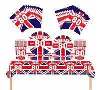 VJ Day Ensemble de vaisselle pour 80e anniversaire - Fournitures de fête VJ Day 2025 avec 20 serviettes, 16 tasses, 16 assiettes de 17,8 cm et 22,9 cm, 1 nappe pour 80 ans de victoire au Japon