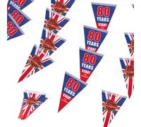 VJ Day Lot de 30 fanions de fête 80e ans - 10 m - Pour le jour du Souvenir - Intérieur et extérieur - Décoration de fête de rue (rouge 80)