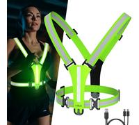 VJEUK Gilet de course réfléchissant à LED, 7 couleurs lumineuses, gilet haute visibilité rechargeable réglable pour la course, le cyclisme et les activités nocturnes (vert)