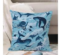 VJIZLOQB Housses de Coussin Court Peluche Carré Taie d'oreiller pour Sofa Canapé Chambre Chaise Domicile Décor,Décoration d'animaux Marins, habitants des Mers Baleines Dauphins Poulpes Mé,40x40cm