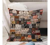 VJIZLOQB Housses de Coussin Court Peluche Carré Taie d'oreiller pour Sofa Canapé Chambre Chaise Domicile Décor,Feuille, Impression de Plaque d'immatriculation de Voiture rétro américaine,40x40cm