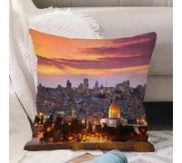 VJIZLOQB Housses de Coussin Court Peluche Carré Taie d'oreiller pour Sofa Canapé Chambre Chaise Domicile Décor,Vieille Ville de Jérusalem, Centre-Ville Historique, Israël, Vue au crépuscu,40x40cm
