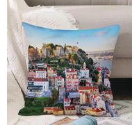 VJIZLOQB Housses de Coussin Court Peluche Carré Taie d'oreiller pour Sofa Canapé Chambre Chaise Domicile Décor,Château Sao Jorge à Lisbonne, Portugal,40x40cm