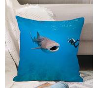 VJIZLOQB Housses de Coussin Court Peluche Carré Taie d'oreiller pour Sofa Canapé Chambre Chaise Domicile Décor,Requin, Requin-Baleine géant et Photographie sous-Marine dans l'image de plo,40x40cm