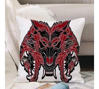 VJIZLOQB Housses de Coussin Court Peluche Carré Taie d'oreiller pour Sofa Canapé Chambre Chaise Domicile Décor,tête de cerbère Logo de l'enfer prêt à se Battre,40x40cm