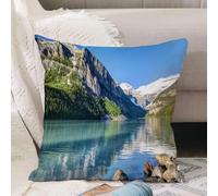 VJIZLOQB Housses de Coussin Court Peluche Carré Taie d'oreiller pour Sofa Canapé Chambre Chaise Domicile Décor,Lac Louise, lac des Montagnes Rocheuses à Banff, Canada,50x50cm