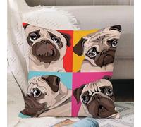 VJIZLOQB Housses de Coussin Court Peluche Carré Taie d'oreiller pour Sofa Canapé Chambre Chaise Domicile Décor,Quatre Portraits de carlins dans Un Style Pop Art aux Couleurs Vives. sition,40x40cm