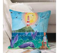 VJIZLOQB Housses de Coussin Court Peluche Carré Taie d'oreiller pour Sofa Canapé Chambre Chaise Domicile Décor,Histoire à l'aquarelle sur Une amitié Heureuse dans l'enfance. Un garçon et,40x40cm