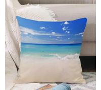 VJIZLOQB Housses de Coussin Court Peluche Carré Taie d'oreiller pour Sofa Canapé Chambre Chaise Domicile Décor,Océan Turquoise, thème Évasion au Paradis Port Tropical avec Plage de Sable,50x50cm