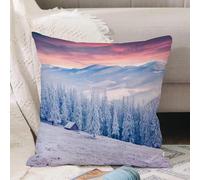 VJIZLOQB Housses de Coussin Court Peluche Carré Taie d'oreiller pour Sofa Canapé Chambre Chaise Domicile Décor,Hiver, Paysage Calme et pittoresque du Lever du Soleil dans la Campagne des,40x40cm