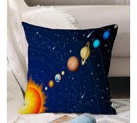VJIZLOQB Housses de Coussin Court Peluche Carré Taie d'oreiller pour Sofa Canapé Chambre Chaise Domicile Décor,Espace, Système Solaire avec Soleil Uranus Vénus Jupiter Mars Pluton Saturne,50x50cm
