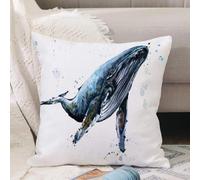 VJIZLOQB Housses de Coussin Court Peluche Carré Taie d'oreiller pour Sofa Canapé Chambre Chaise Domicile Décor,Illustration Aquarelle d'une Baleine à Bosse. Faune sous-Marine,50x50cm