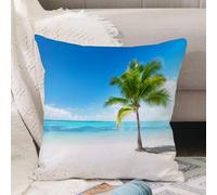 VJIZLOQB Housses de Coussin Court Peluche Carré Taie d'oreiller pour Sofa Canapé Chambre Chaise Domicile Décor,Plage paradisiaque Tropicale Incroyable avec Sable Blanc, cocotiers, mer et,40x40cm