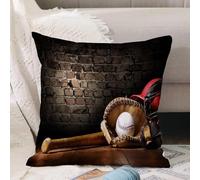 VJIZLOQB Housses de Coussin Court Peluche Carré Taie d'oreiller pour Sofa Canapé Chambre Chaise Domicile Décor,Équipement de la Ligue de Baseball américaine rétro Vintage sur Mur de briqu,40x40cm