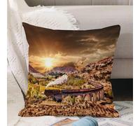 VJIZLOQB Housses de Coussin Court Peluche Carré Taie d'oreiller pour Sofa Canapé Chambre Chaise Domicile Décor,Viaduc ferroviaire de Glenfinnan en Écosse avec Le Train à Vapeur Jacobite c,40x40cm