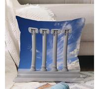 VJIZLOQB Housses de Coussin Court Peluche Carré Taie d'oreiller pour Sofa Canapé Chambre Chaise Domicile Décor,Quatre piliers Anciens avec Fond de Ciel Bleu.,40x40cm