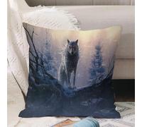 VJIZLOQB Housses de Coussin Court Peluche Carré Taie d'oreiller pour Sofa Canapé Chambre Chaise Domicile Décor,Illustration de Fenrir, Le Loup de Glace géant de la mythologie Nordique. Il,40x40cm