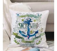 VJIZLOQB Housses de Coussin Court Peluche Carré Taie d'oreiller pour Sofa Canapé Chambre Chaise Domicile Décor,Étiquette Vintage à l'aquarelle avec Une Ancre. Les Dessins à l'aquarelle et,40x40cm